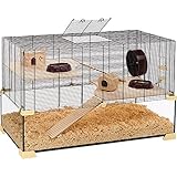 Ferplast Käfig für Hamster oder Mäuse KARAT 100 Kleine Nagetiere, Zwei Ebenen mit Zubehör, aus Glas und Metallgitter